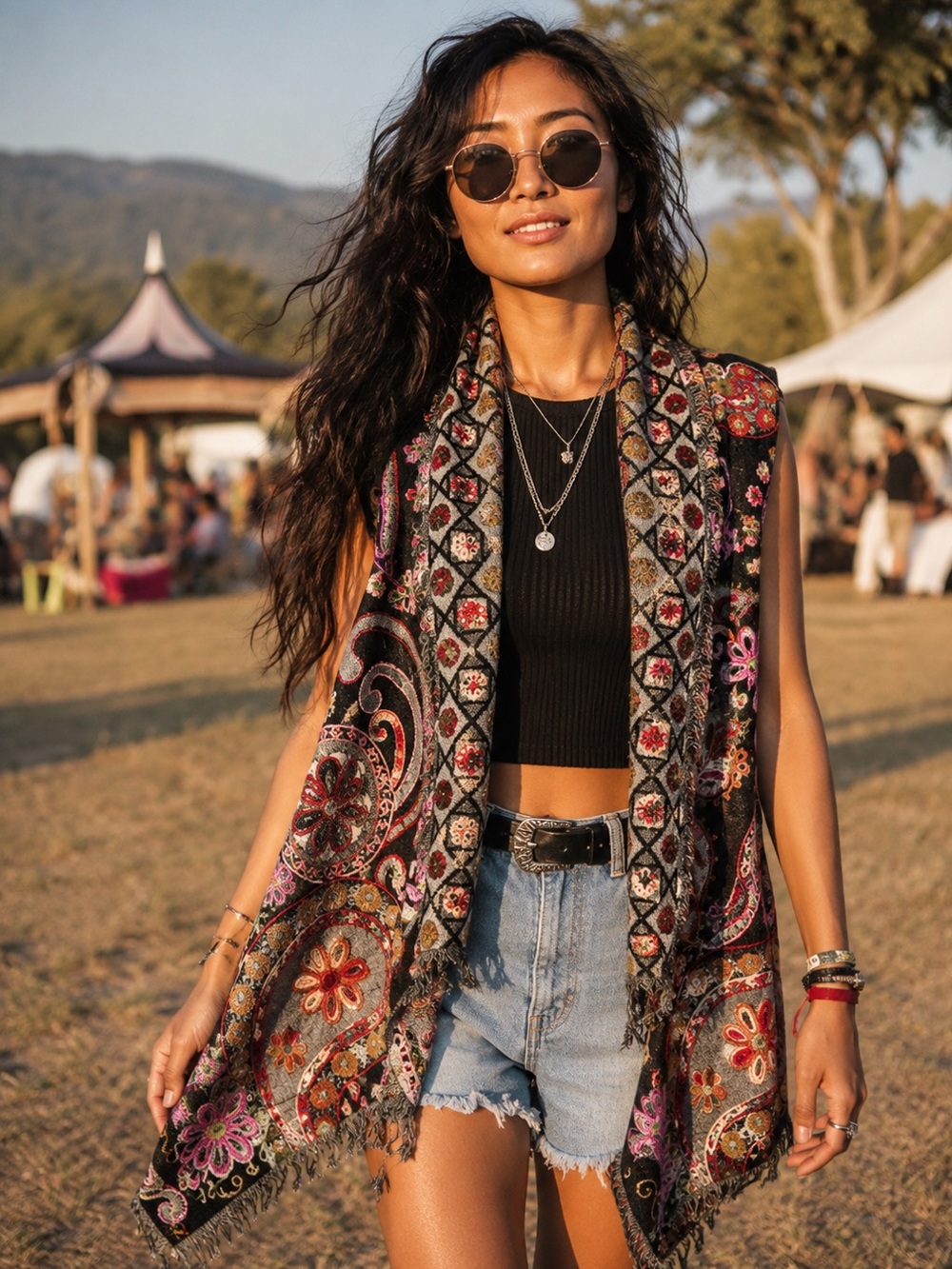 Anu Wool Embroidered Boho Vest Top Paisley Festival Hippie Medium Lagenlook